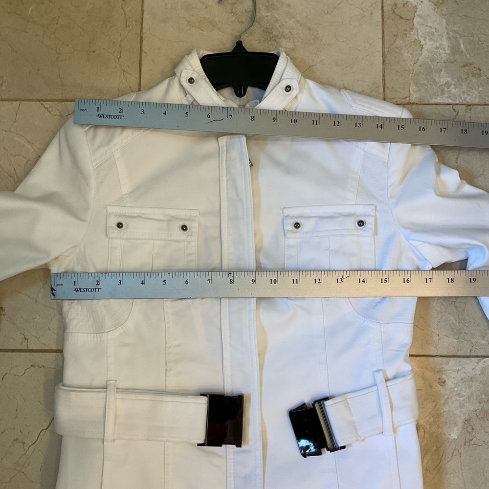 Zara White Jacket w/ Cinch Waist Belt, Zip Front, Pockets, Turn Back Cuf… - Picture 14 of 15